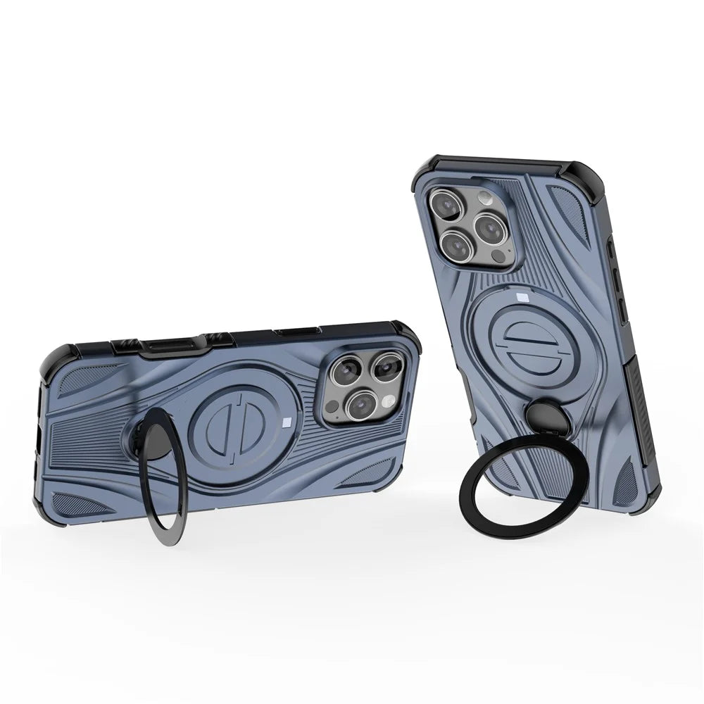 For iPhone 16 Pro Max Magnetic Case Rotating Kickstand TPU PC Shockproof Phone Back Cover Compatible with MagSafe - Dark Blue - 3
