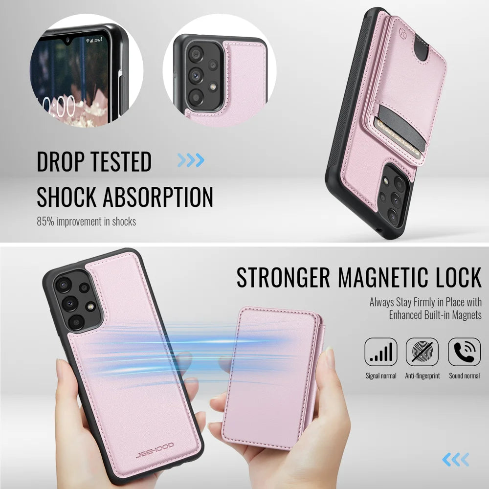 JEEHOOD For Samsung Galaxy A52 5G / Galaxy A52s 5G / Galaxy A52 4G Magnetic Case  J10 Leather Back Phone Cover with Detachable Card Holder Kickstand - Pink - 3