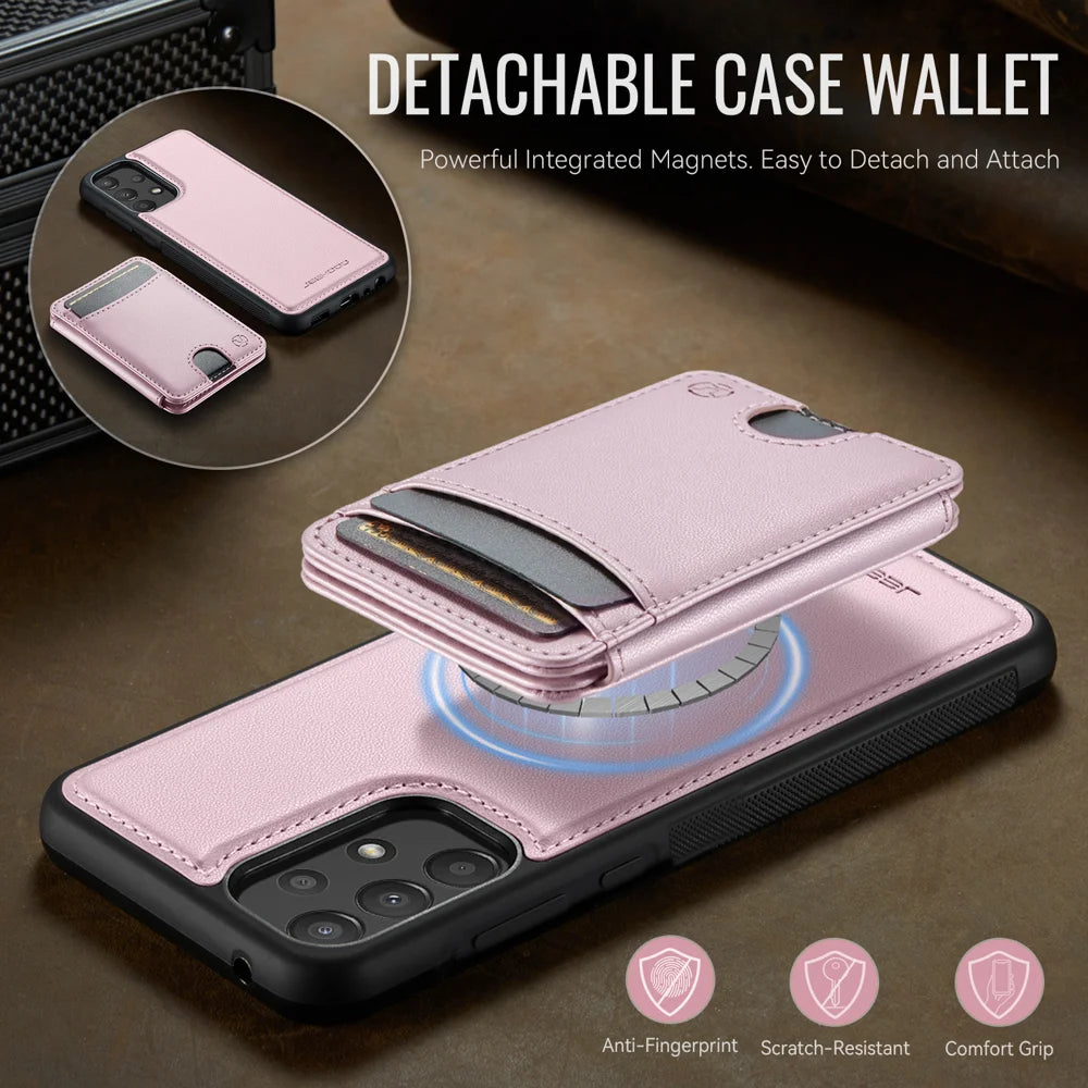 JEEHOOD For Samsung Galaxy A52 5G / Galaxy A52s 5G / Galaxy A52 4G Magnetic Case  J10 Leather Back Phone Cover with Detachable Card Holder Kickstand - Pink - 7
