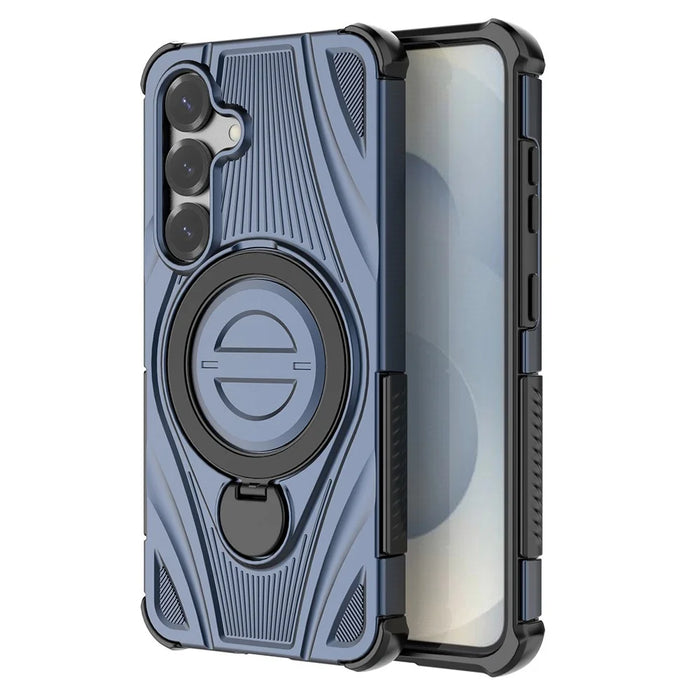 For Samsung Galaxy S25 Magnetic Case Rotating Kickstand TPU PC Shockproof Phone Back Cover - Dark Blue - 2