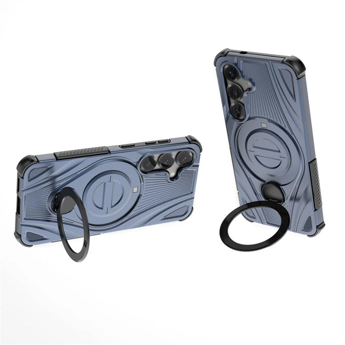 For Samsung Galaxy S25 Magnetic Case Rotating Kickstand TPU PC Shockproof Phone Back Cover - Dark Blue - 3