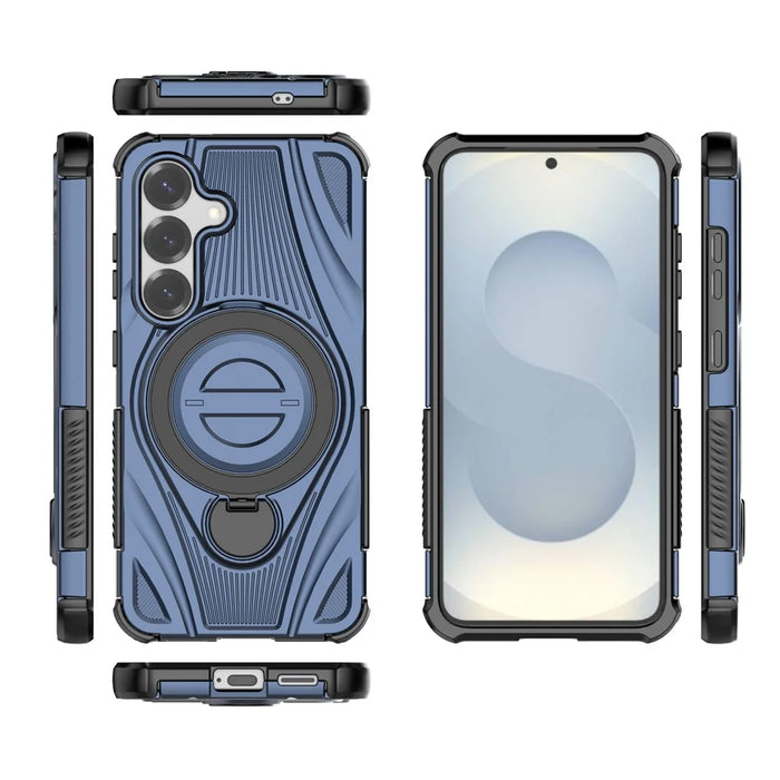 For Samsung Galaxy S25 Magnetic Case Rotating Kickstand TPU PC Shockproof Phone Back Cover - Dark Blue - 4