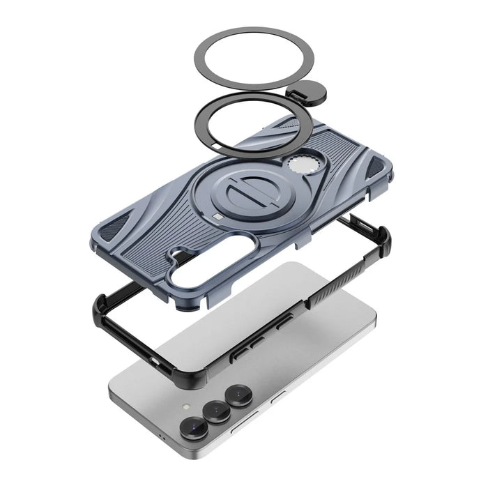 For Samsung Galaxy S25 Magnetic Case Rotating Kickstand TPU PC Shockproof Phone Back Cover - Dark Blue - 6