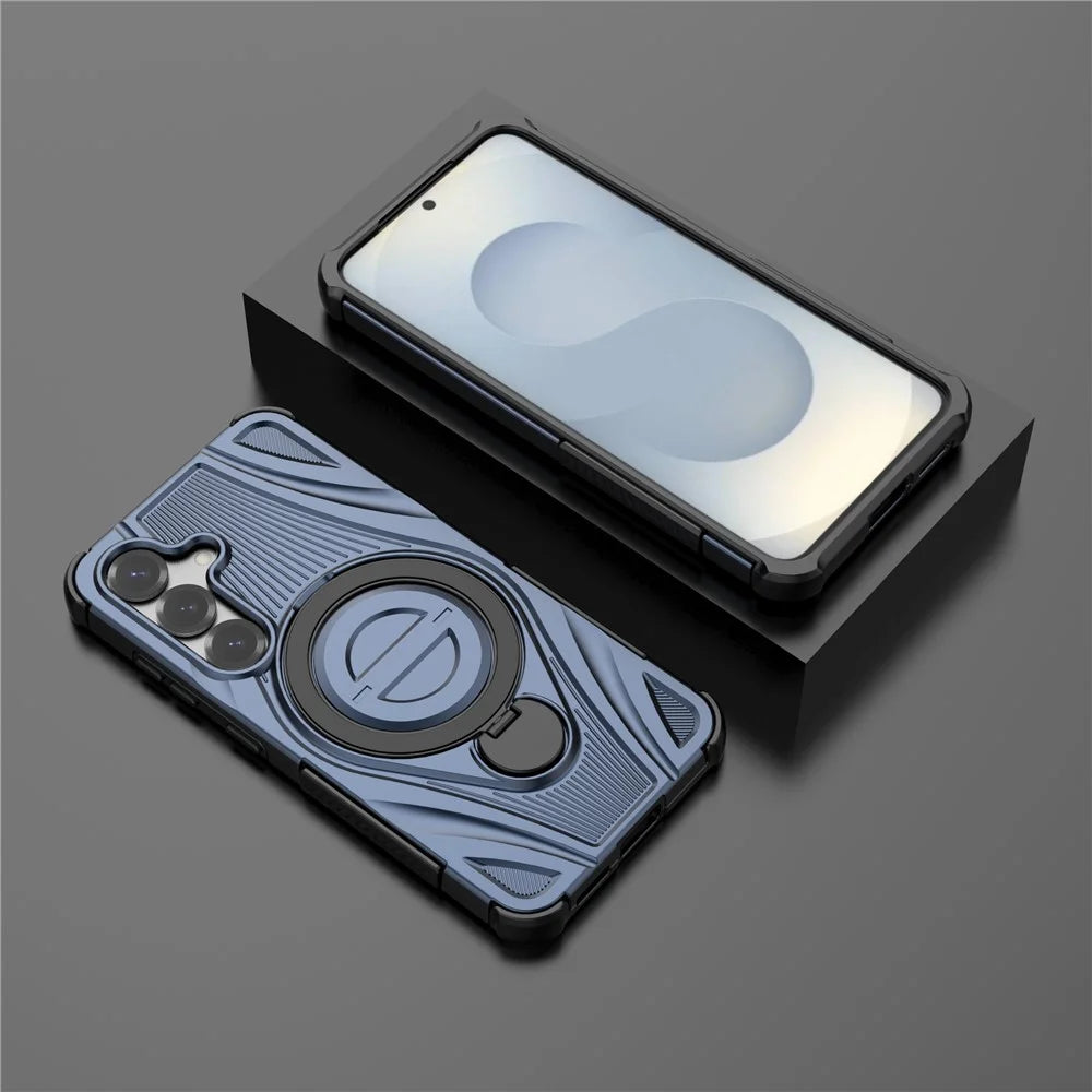 For Samsung Galaxy S25+ Magnetic Case Rotating Kickstand TPU PC Shockproof Phone Back Cover - Dark Blue - 5