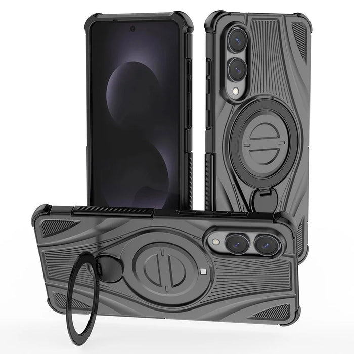 For Samsung Galaxy S25 Edge Magnetic Case Rotating Kickstand TPU PC Shockproof Phone Back Cover - Black - 1