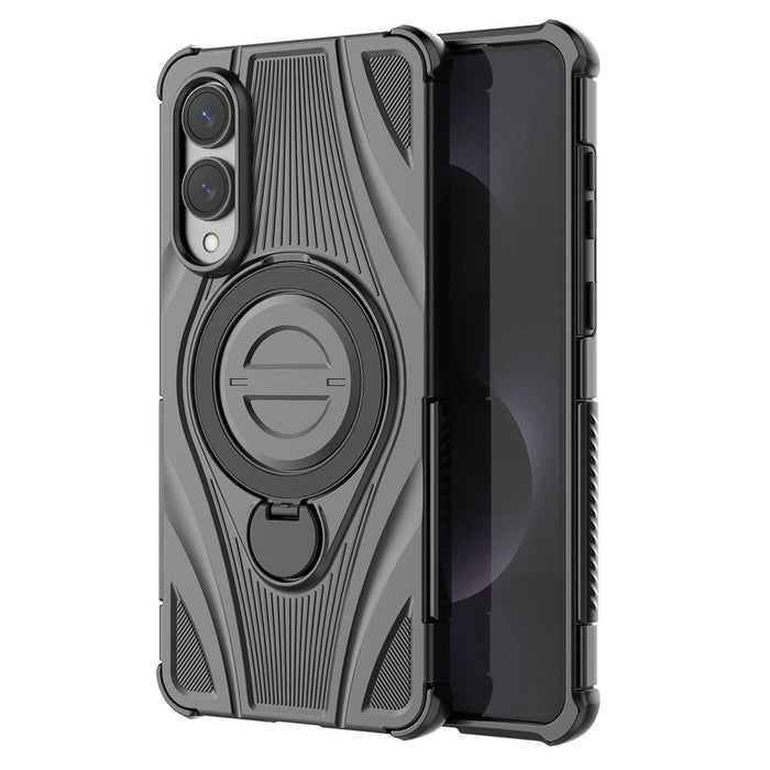 For Samsung Galaxy S25 Edge Magnetic Case Rotating Kickstand TPU PC Shockproof Phone Back Cover - Black - 2