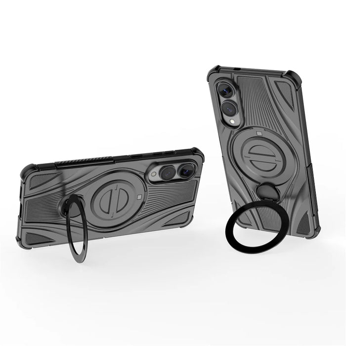 For Samsung Galaxy S25 Edge Magnetic Case Rotating Kickstand TPU PC Shockproof Phone Back Cover - Black - 3