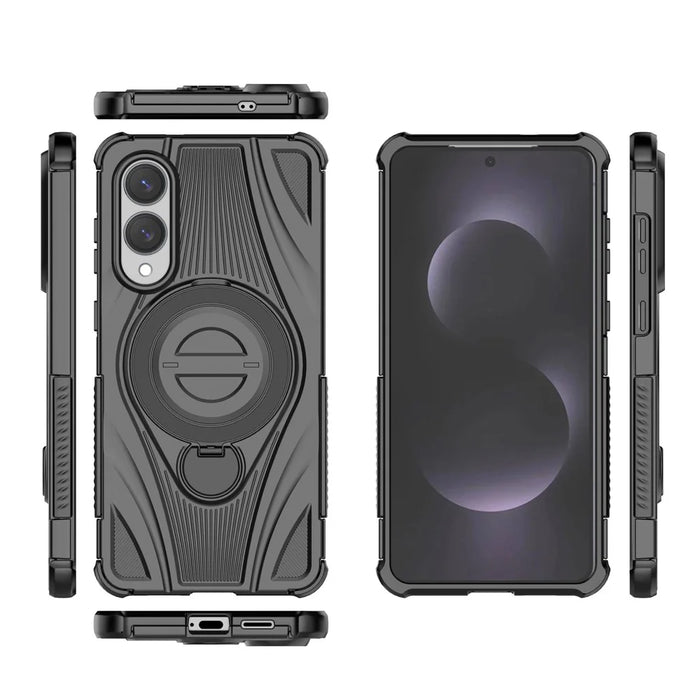 For Samsung Galaxy S25 Edge Magnetic Case Rotating Kickstand TPU PC Shockproof Phone Back Cover - Black - 4