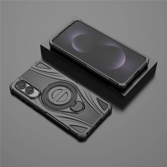 For Samsung Galaxy S25 Edge Magnetic Case Rotating Kickstand TPU PC Shockproof Phone Back Cover - Black - 5