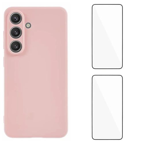 WANLONFENG For Samsung Galaxy S26 Case  ZB1 Series Precise Cutouts Straight Edge TPU Phone Cover with 2Pcs Tempered Glass Films - Pink - 1