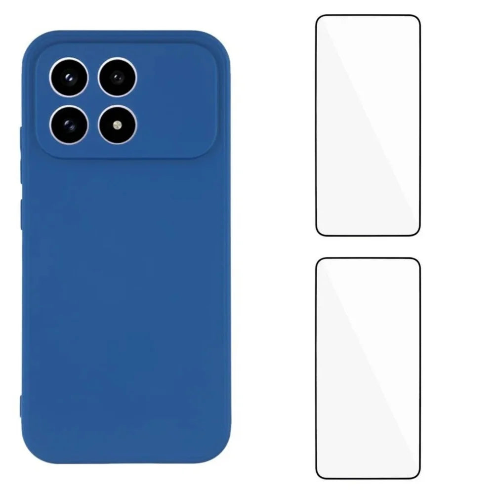 WANLONFENG For Xiaomi Redmi K90 5G Case  ZB1 Series Precise Cutouts Straight Edge TPU Phone Cover with 2Pcs Tempered Glass Films - Sapphire - 1