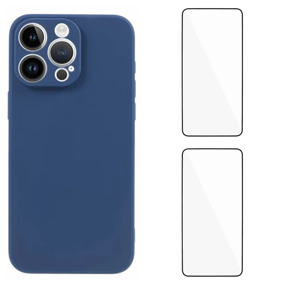 WANLONFENG For iPhone 15 Pro Case  ZB1 Series Precise Cutouts Straight Edge TPU Phone Cover with 2Pcs Tempered Glass Films - Sapphire - 1