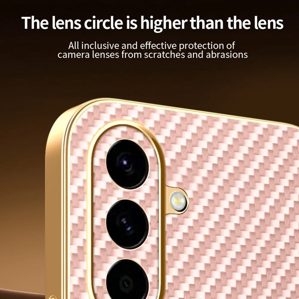 For Samsung Galaxy A57 5G Case Carbon Fiber Textured Electroplated TPU Phone Back Cover - Pink - 5
