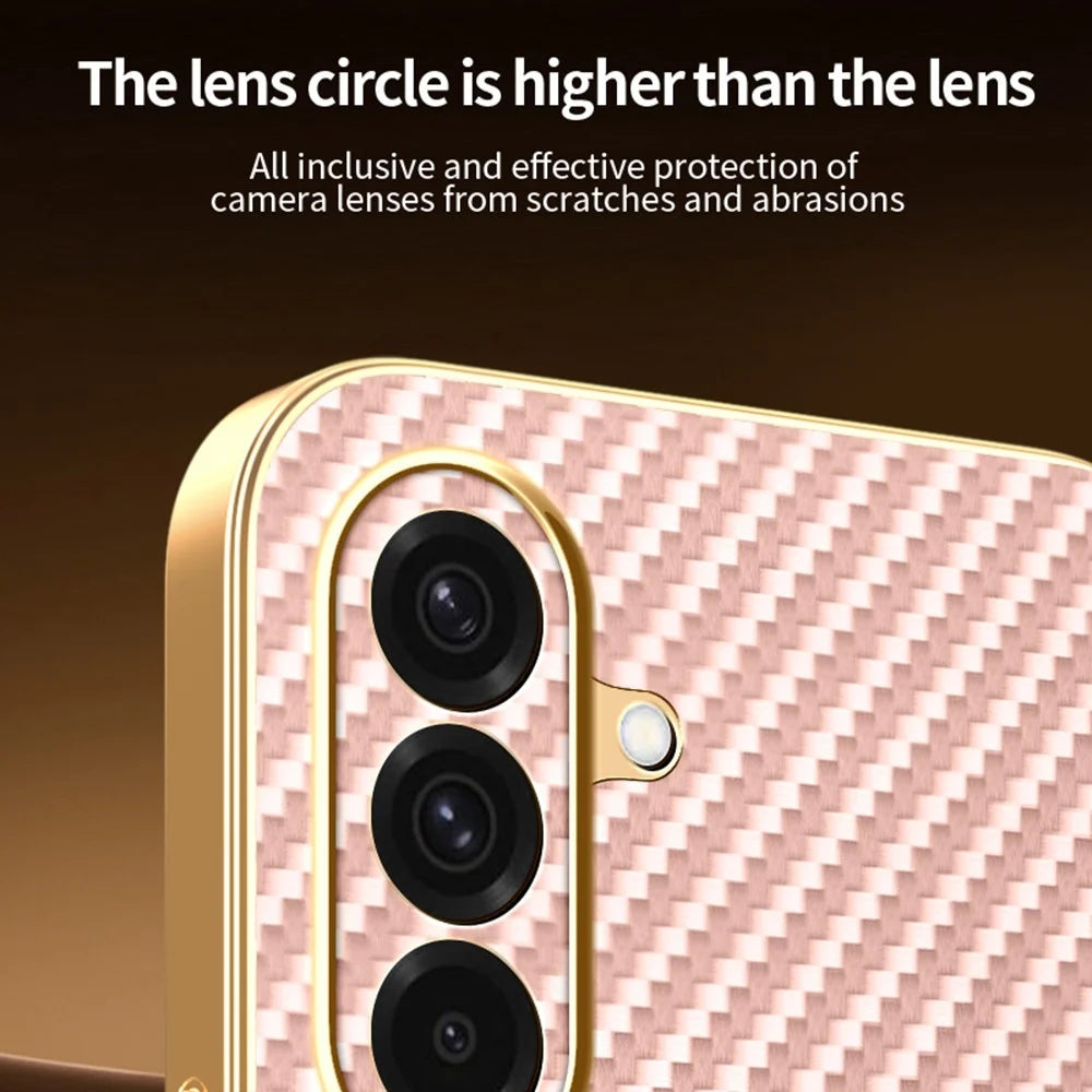 For Samsung Galaxy A37 5G Case Carbon Fiber Textured Electroplated TPU Phone Back Cover - Pink - 5