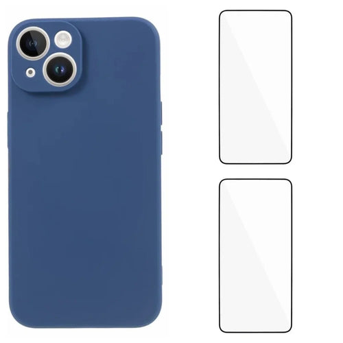 WANLONFENG For iPhone 15 Case  ZB1 Series Precise Cutouts Straight Edge TPU Phone Cover with 2Pcs Tempered Glass Films - Sapphire - 1