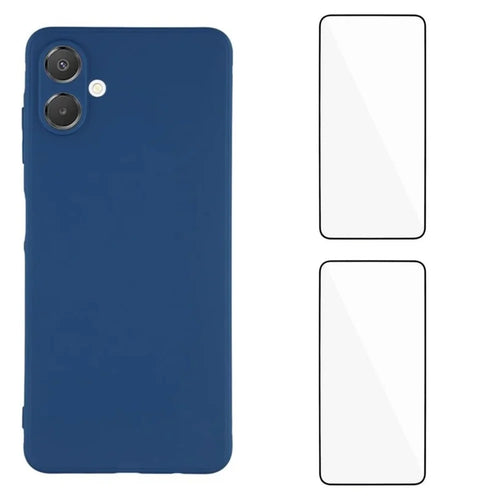 WANLONFENG For Samsung Galaxy A08 4G / A07 4G Case  ZB1 Series Precise Cutouts Straight Edge TPU Phone Cover with 2Pcs Tempered Glass Films - Sapphire - 1