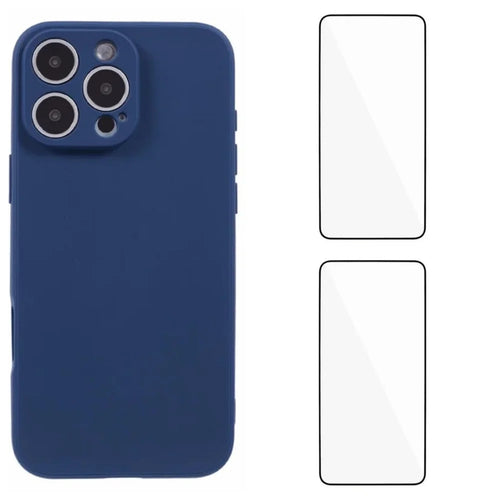 WANLONFENG For iPhone 16 Pro Case  ZB1 Series Precise Cutouts Straight Edge TPU Phone Cover with 2Pcs Tempered Glass Films - Sapphire - 1