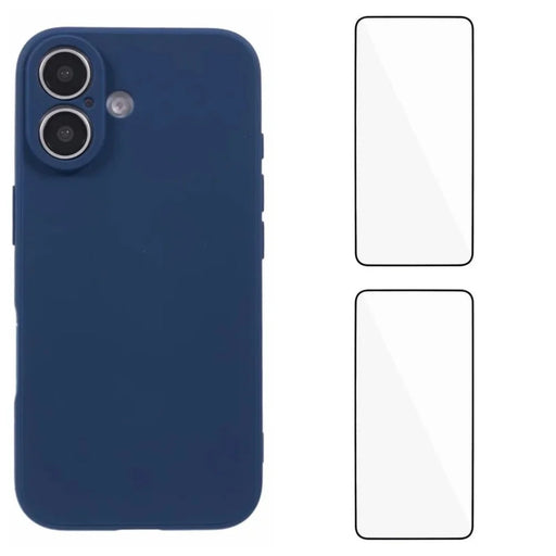 WANLONFENG For iPhone 16 Case  ZB1 Series Precise Cutouts Straight Edge TPU Phone Cover with 2Pcs Tempered Glass Films - Sapphire - 1
