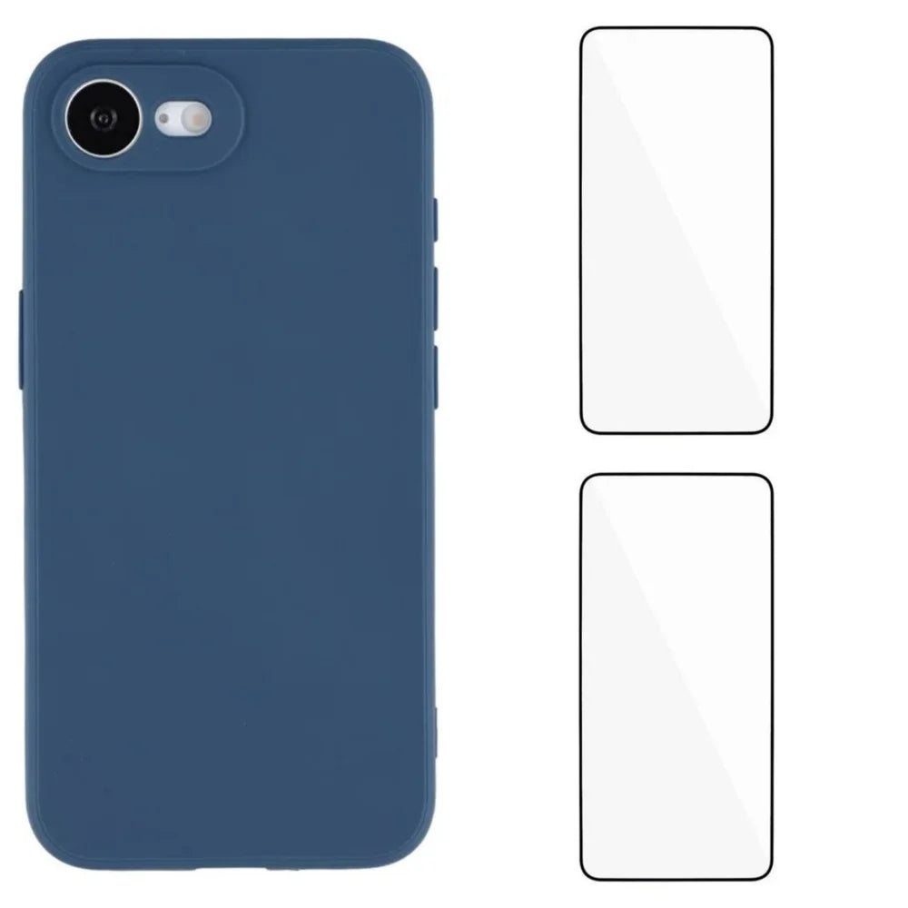 WANLONFENG For iPhone 17e / 16e Case  ZB1 Series Precise Cutouts Straight Edge TPU Phone Cover with 2Pcs Tempered Glass Films - Sapphire - 1