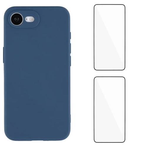 WANLONFENG For iPhone 17e / 16e Case  ZB1 Series Precise Cutouts Straight Edge TPU Phone Cover with 2Pcs Tempered Glass Films - Sapphire - 1