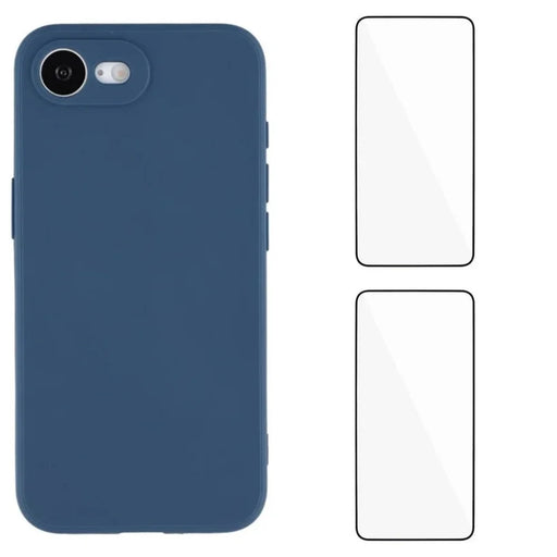 WANLONFENG For iPhone 17e / 16e Case  ZB1 Series Precise Cutouts Straight Edge TPU Phone Cover with 2Pcs Tempered Glass Films - Sapphire - 1