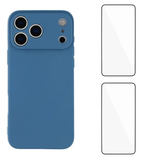 WANLONFENG For iPhone 17 Pro Max Case  ZB1 Series Precise Cutouts Straight Edge TPU Phone Cover with 2Pcs Tempered Glass Films - Sapphire - 1