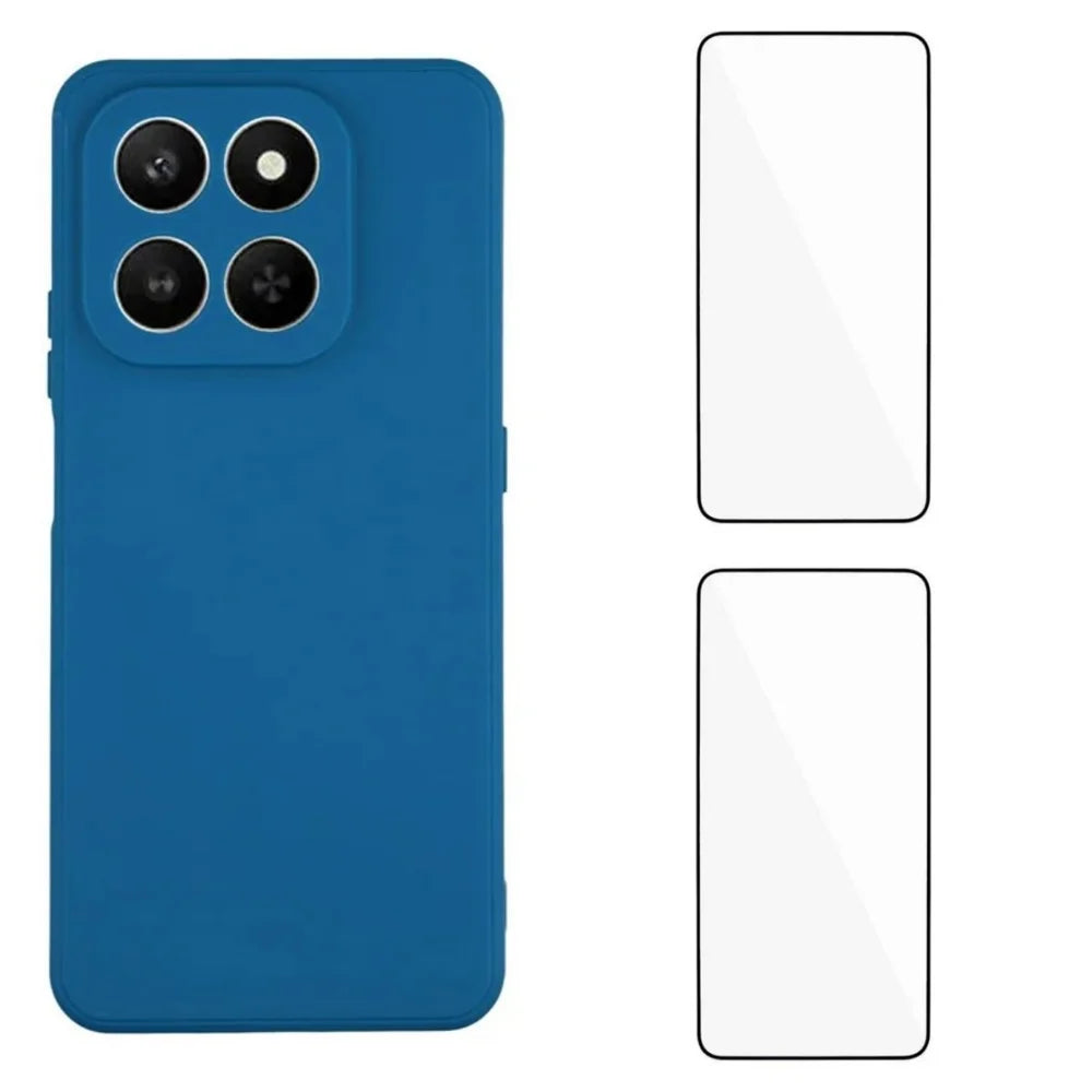 WANLONFENG For Honor 400 Smart 4G / Honor X7d 4G / Honor 400 Smart 5G Case  ZB1 Series Precise Cutouts Straight Edge TPU Phone Cover with 2Pcs Tempered Glass Films - Sapphire - 1