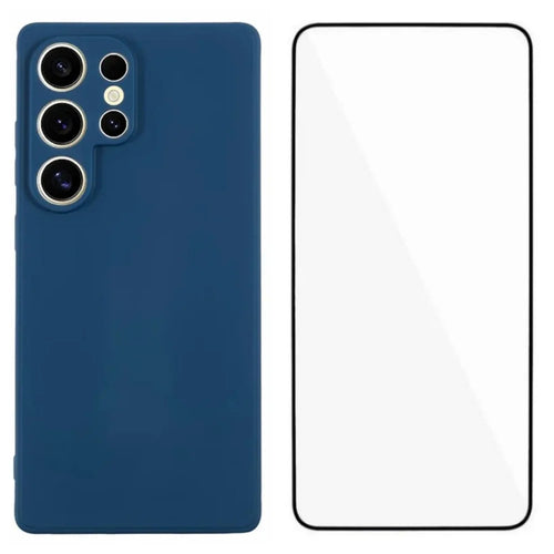 WANLONFENG For Samsung Galaxy S26 Ultra Case  ZB Series Precise Cutouts Straight Edge TPU Phone Cover with Tempered Glass Film - Sapphire - 1