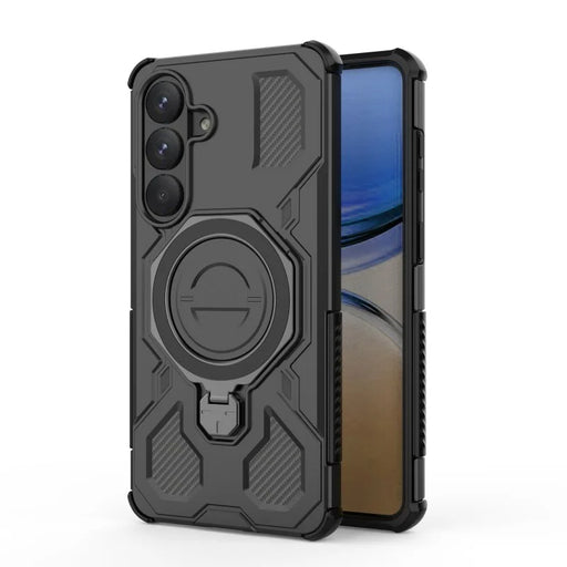 WANLONFENG For Samsung Galaxy S26+ Case Kickstand with 2Pcs Screen Film  KJ Series PC TPU Phone Cover (Big Lens Hole) - Black - 2