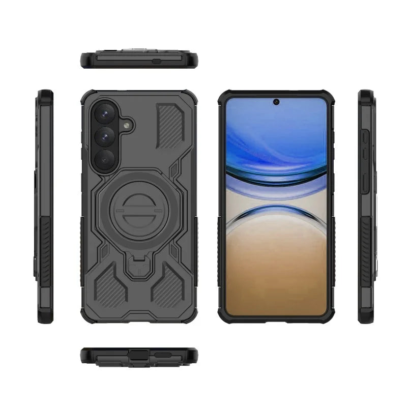 WANLONFENG For Samsung Galaxy S26+ Case Kickstand with 2Pcs Screen Film  KJ Series PC TPU Phone Cover (Big Lens Hole) - Black - 3