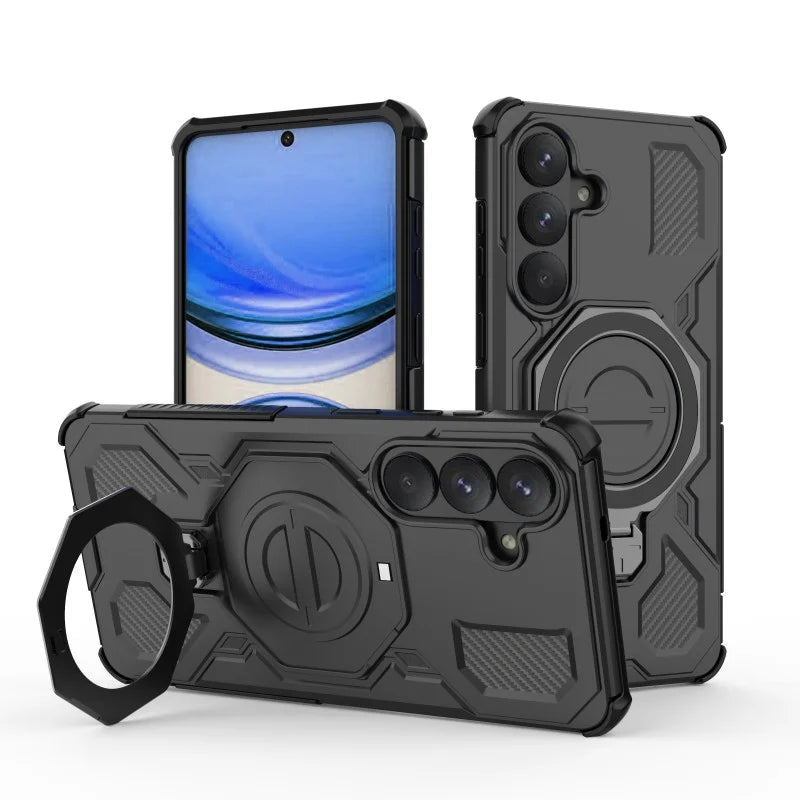 WANLONFENG For Samsung Galaxy S26 Case Kickstand with 2Pcs Screen Film  KJ Series PC TPU Phone Cover (Big Lens Hole) - Black - 4