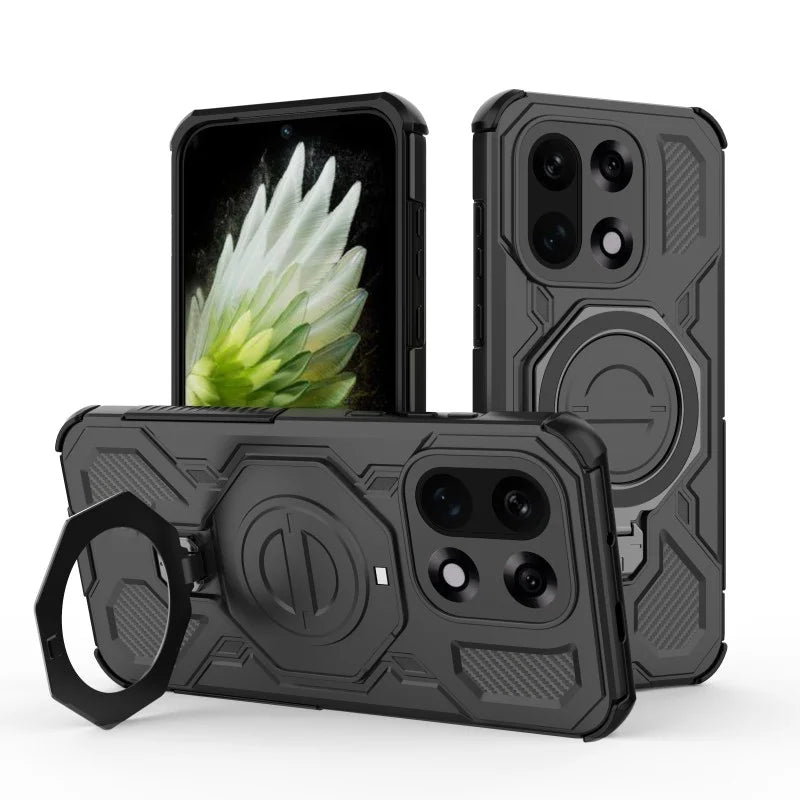 WANLONFENG For OnePlus 15 5G Case Kickstand with 2Pcs Screen Film  KJ Series PC TPU Phone Cover (Big Lens Hole) - Black - 4