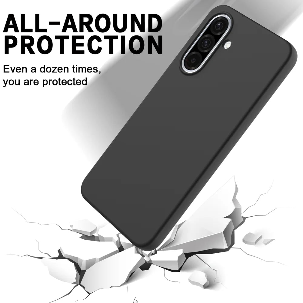 For Samsung Galaxy A37 5G Liquid Silicone Case Phone Back Cover with Hand Strap - Black - 5