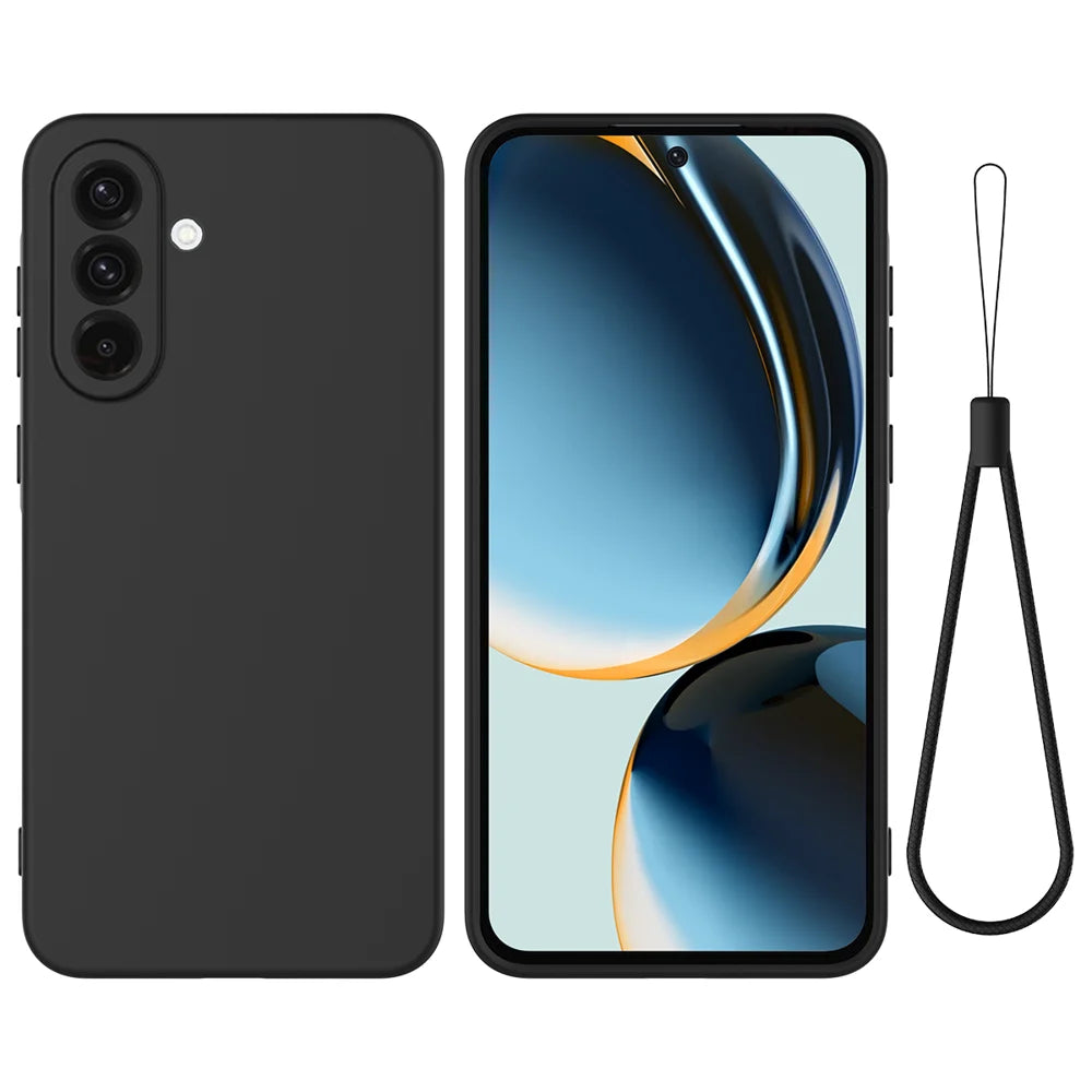 For Samsung Galaxy A57 5G Liquid Silicone Case Phone Back Cover with Hand Strap - Black - 1