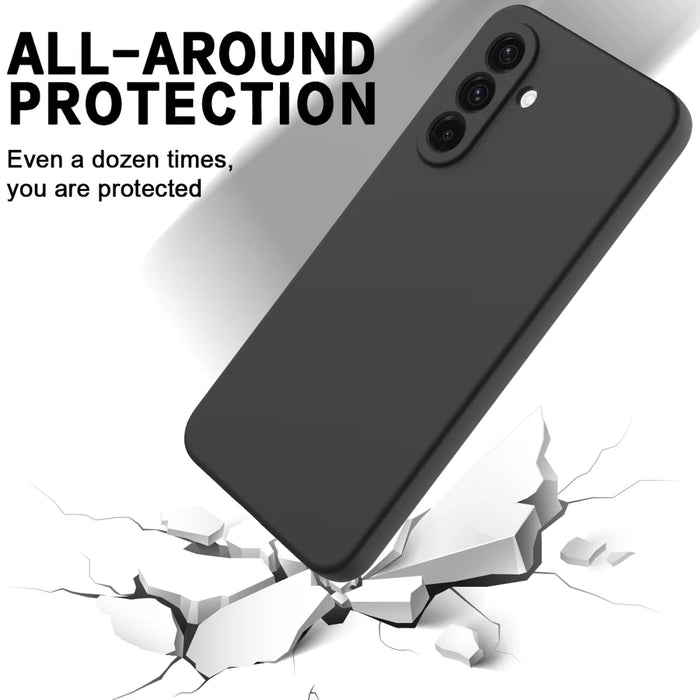 For Samsung Galaxy A57 5G Liquid Silicone Case Phone Back Cover with Hand Strap - Black - 5