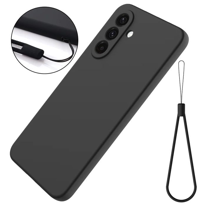 For Samsung Galaxy A57 5G Liquid Silicone Case Phone Back Cover with Hand Strap - Black - 7