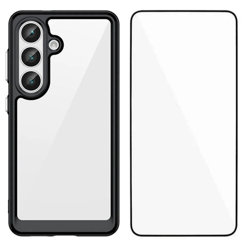 WANLONFENG For Samsung Galaxy S26+ Phone Case  XC Series TPU Acrylic Cover with Tempered Glass (Big Lens Hole) - Black - 1