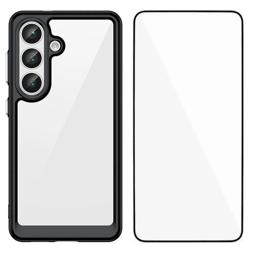WANLONFENG For Samsung Galaxy S26+ Phone Case  XC Series TPU Acrylic Cover with Tempered Glass (Big Lens Hole) - Black - 1