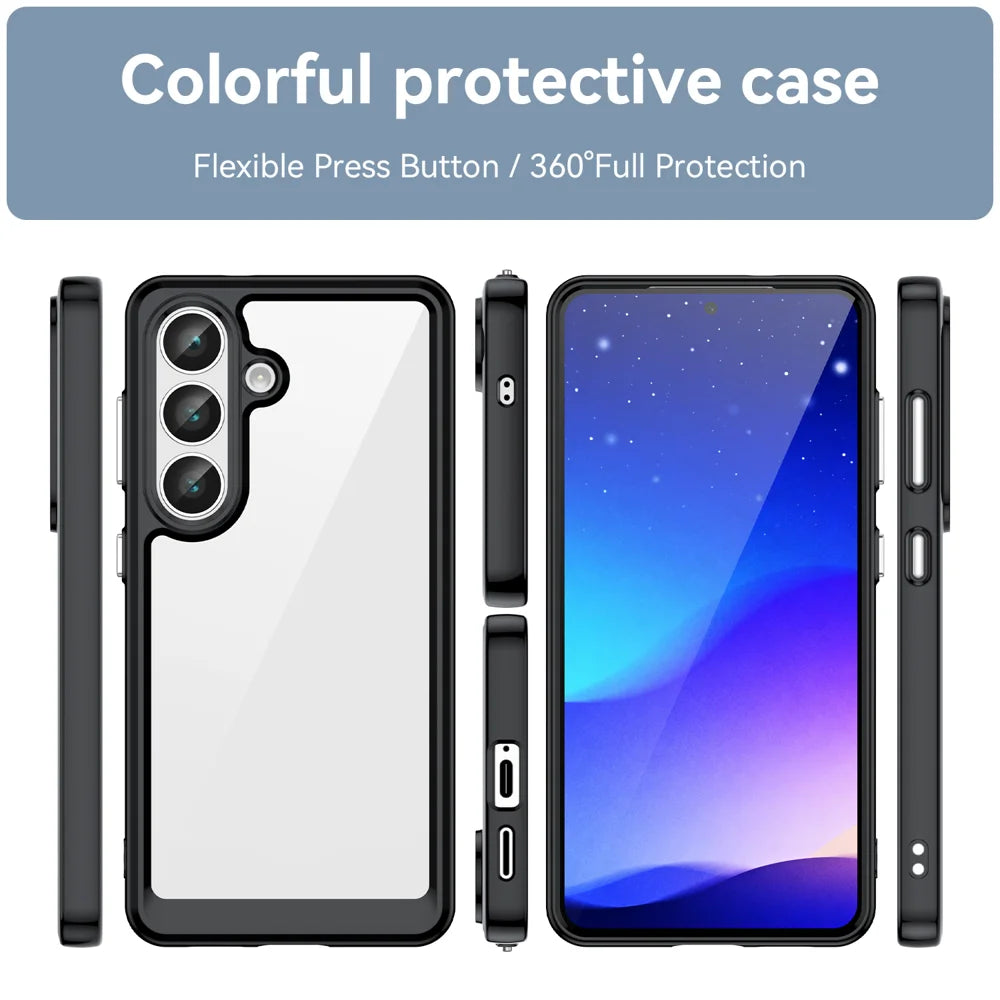 WANLONFENG For Samsung Galaxy S26+ Phone Case  XC Series TPU Acrylic Cover with Tempered Glass (Big Lens Hole) - Black - 3