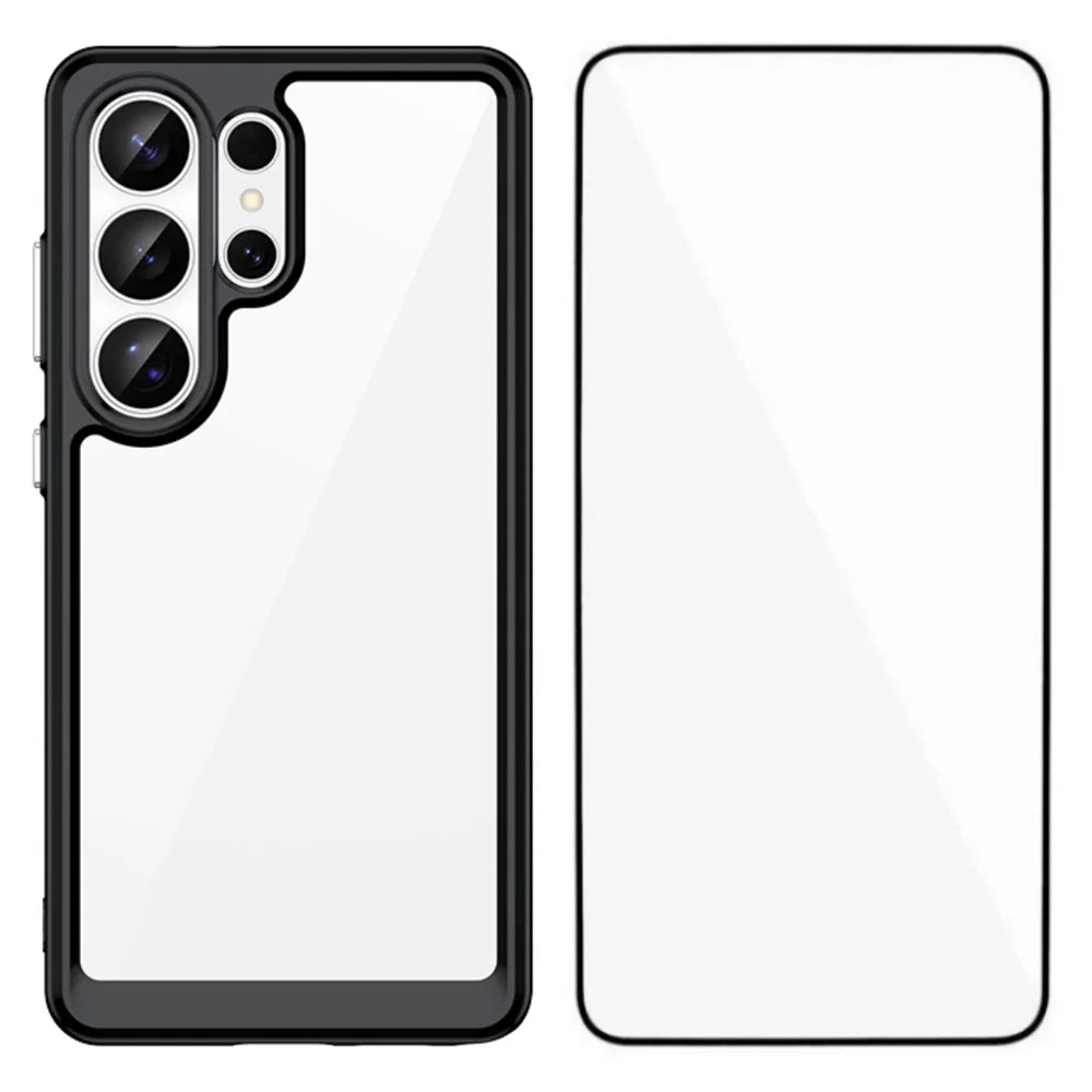 WANLONFENG For Samsung Galaxy S26 Ultra Phone Case  XC Series TPU Acrylic Cover with Tempered Glass (Big Lens Hole) - Black - 1