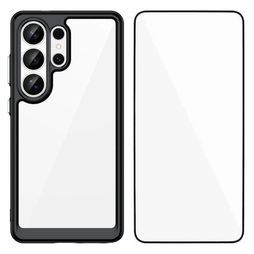 WANLONFENG For Samsung Galaxy S26 Ultra Phone Case  XC Series TPU Acrylic Cover with Tempered Glass (Big Lens Hole) - Black - 1