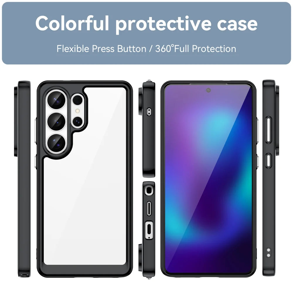 WANLONFENG For Samsung Galaxy S26 Ultra Phone Case  XC Series TPU Acrylic Cover with Tempered Glass (Big Lens Hole) - Black - 3