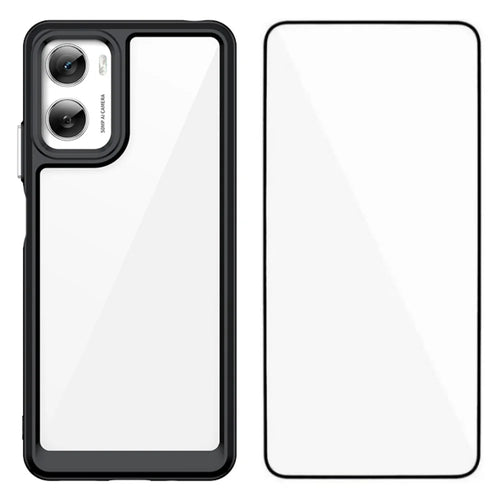 WANLONFENG For Motorola Moto G06 Power 4G / G06 4G Phone Case XC Series TPU Acrylic Cover with Tempered Glass (Big Lens Hole) - Black - 1