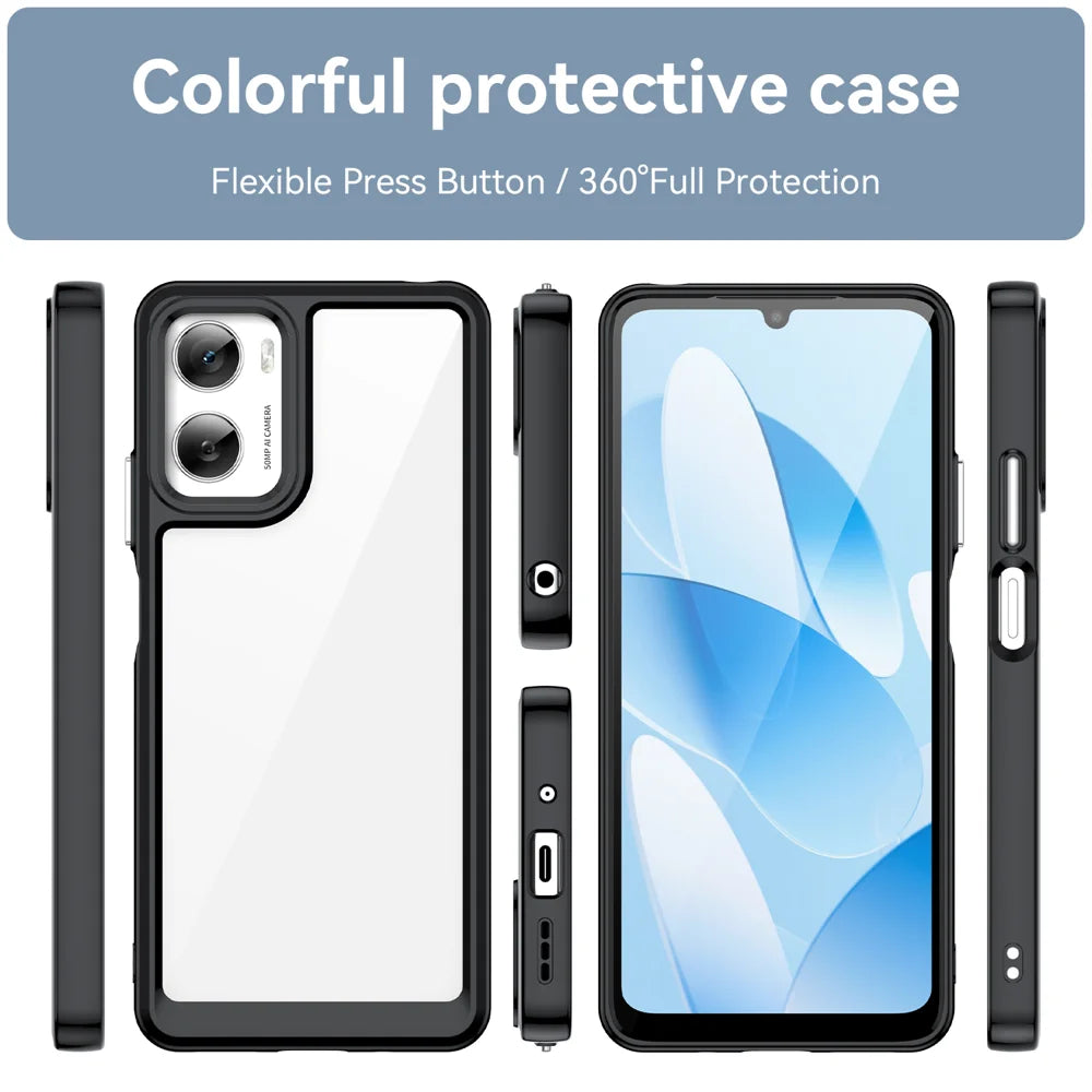 WANLONFENG For Motorola Moto G06 Power 4G / G06 4G Phone Case XC Series TPU Acrylic Cover with Tempered Glass (Big Lens Hole) - Black - 3
