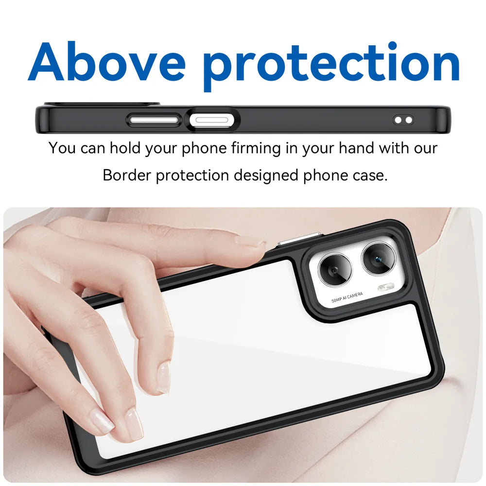 WANLONFENG For Motorola Moto G06 Power 4G / G06 4G Phone Case XC Series TPU Acrylic Cover with Tempered Glass (Big Lens Hole) - Black - 5