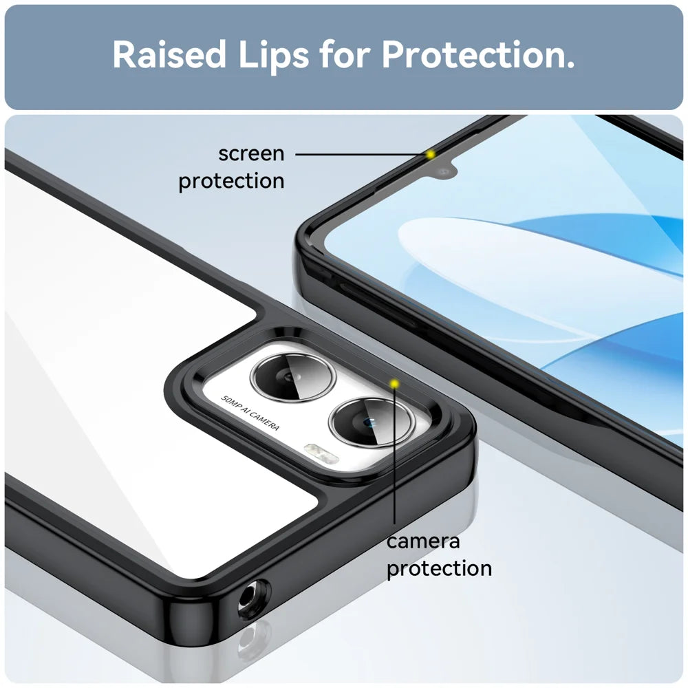 WANLONFENG For Motorola Moto G06 Power 4G / G06 4G Phone Case XC Series TPU Acrylic Cover with Tempered Glass (Big Lens Hole) - Black - 7