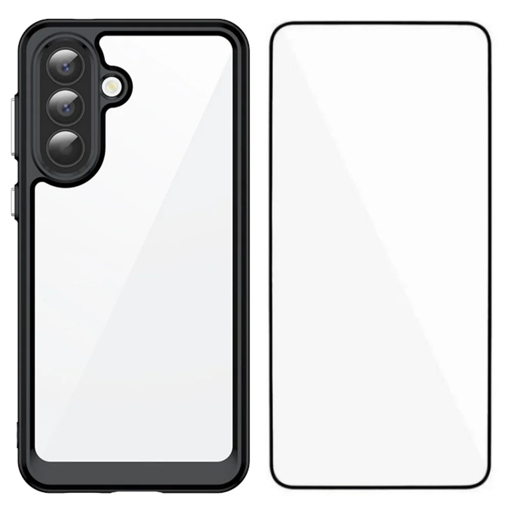 WANLONFENG For Samsung Galaxy A57 5G Phone Case  XC Series TPU Acrylic Cover with Tempered Glass (Big Lens Hole) - Black - 1