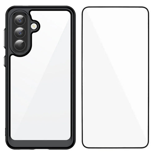 WANLONFENG For Samsung Galaxy A57 5G Phone Case  XC Series TPU Acrylic Cover with Tempered Glass (Big Lens Hole) - Black - 1