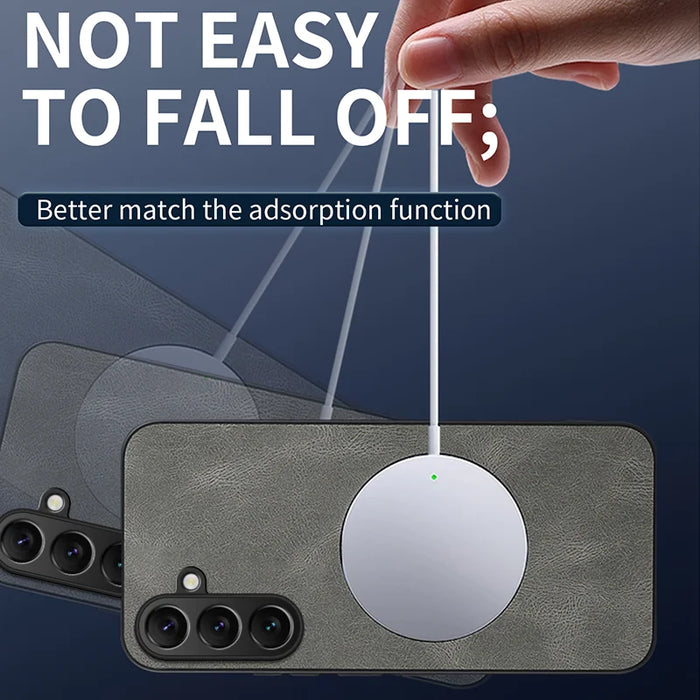 WANLONFENG For Samsung Galaxy A57 5G Magnetic Case  SD1 Series Nappa Texture PC TPU Phone Cover - Grey - 3