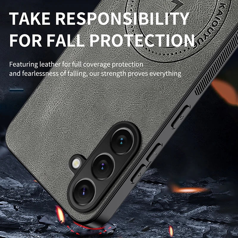 WANLONFENG For Samsung Galaxy A57 5G Magnetic Case  SD1 Series Nappa Texture PC TPU Phone Cover - Grey - 4